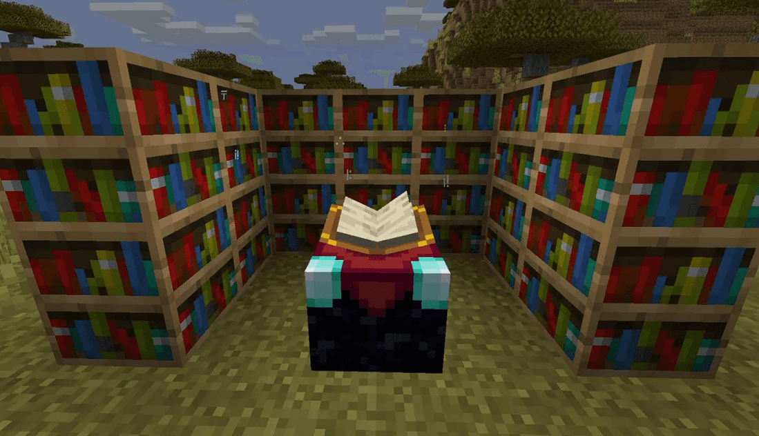 Зачаровальня и книжные полки в Minecraft